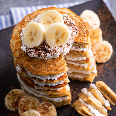 A dish of Cappuccino Protein Pancakes