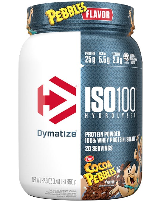 A single tub of Dymatize ISO100 Cocoa Pebbles