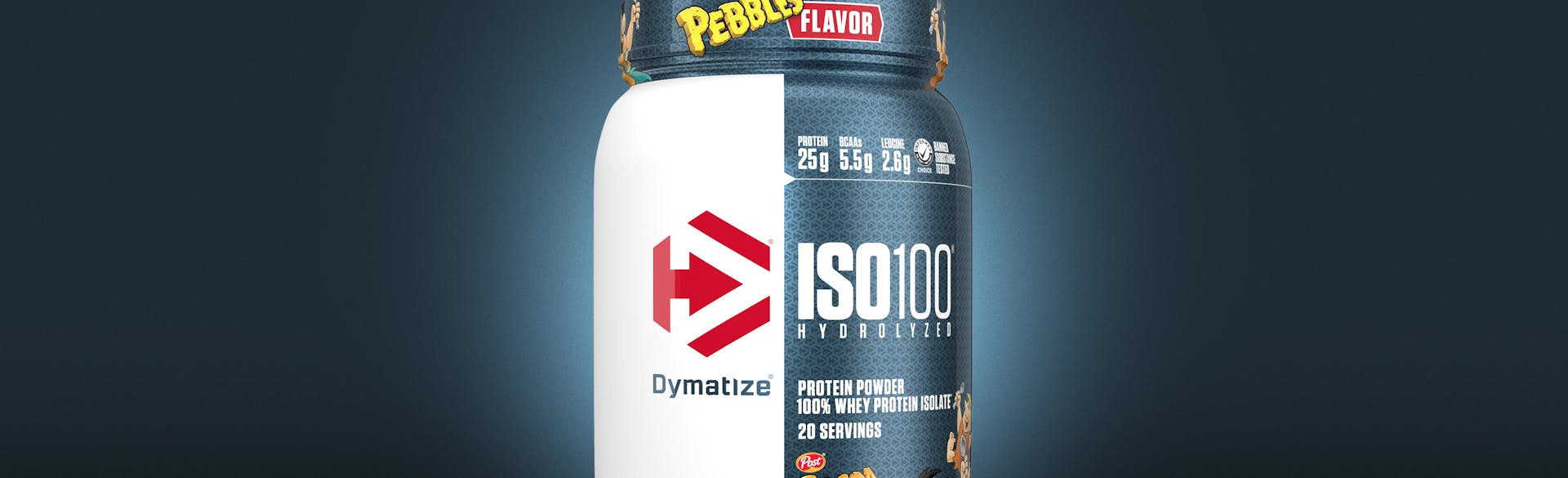 A single tub of Dymatize ISO100 Cocoa Pebbles
