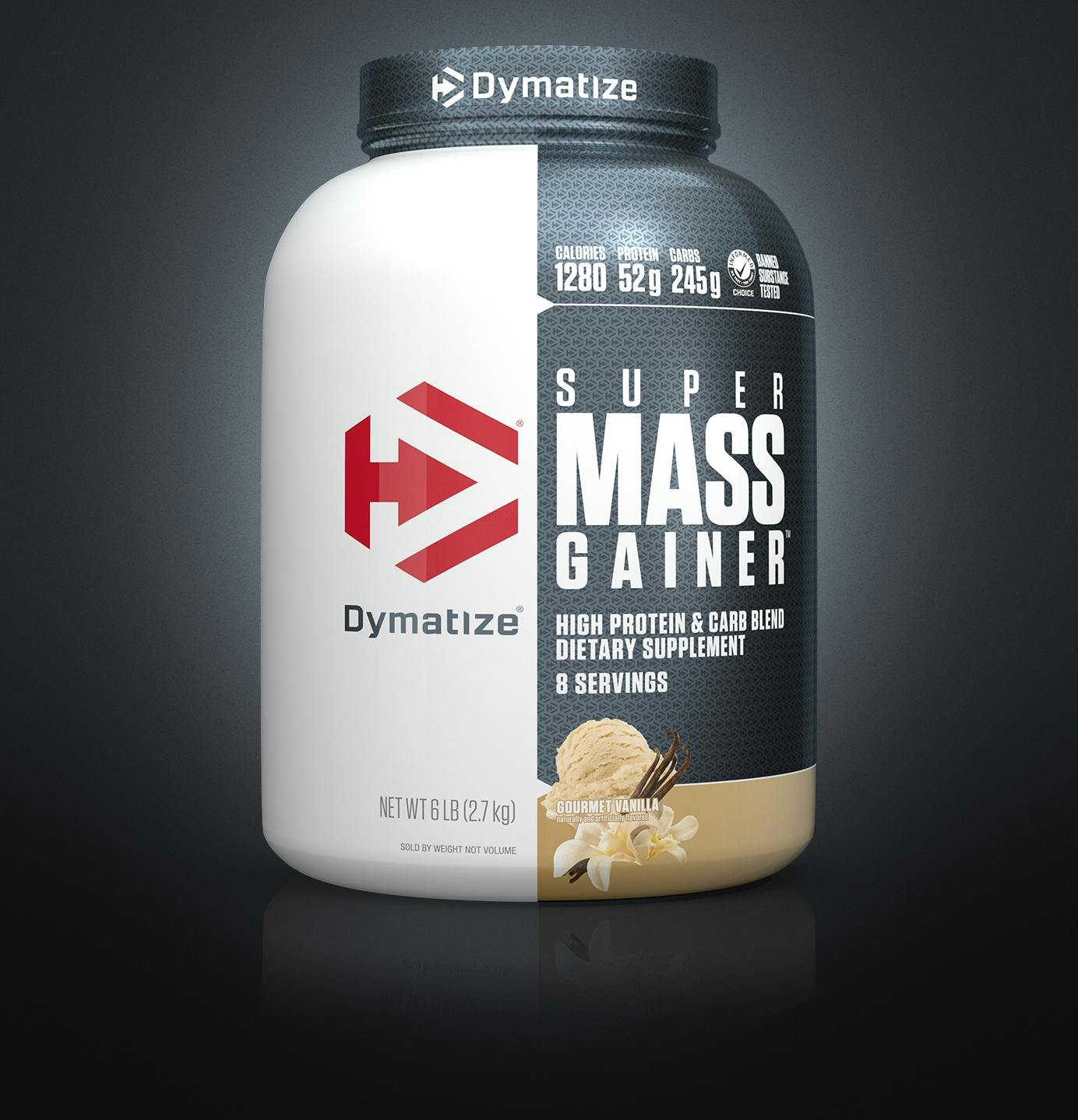 A single tub of Dymatize Super Mass Gainer