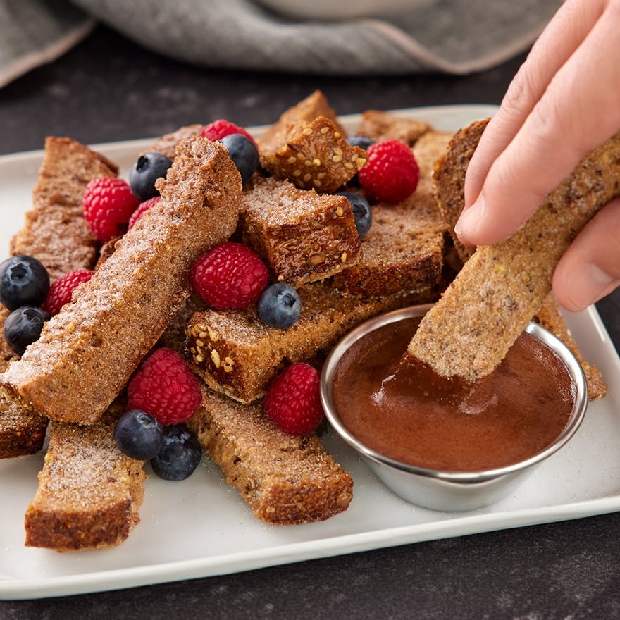 Protein French Toast Sticks with Chocolate Protein Dipping Sauce